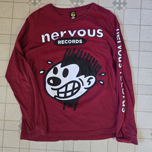nervous records Other - Vtg Rare 90s Nervous Records Long Sleeve XL Hip Hop Skate Rap Music New York Red